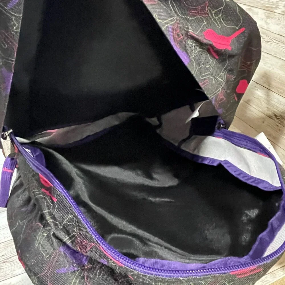 Trans By Jansport 36L Large Supermax School Black Pink Purple Bird Backpack NWT